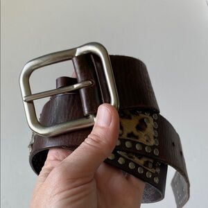 Linea Pelle brown leather calf hair studded belt size medium EUC